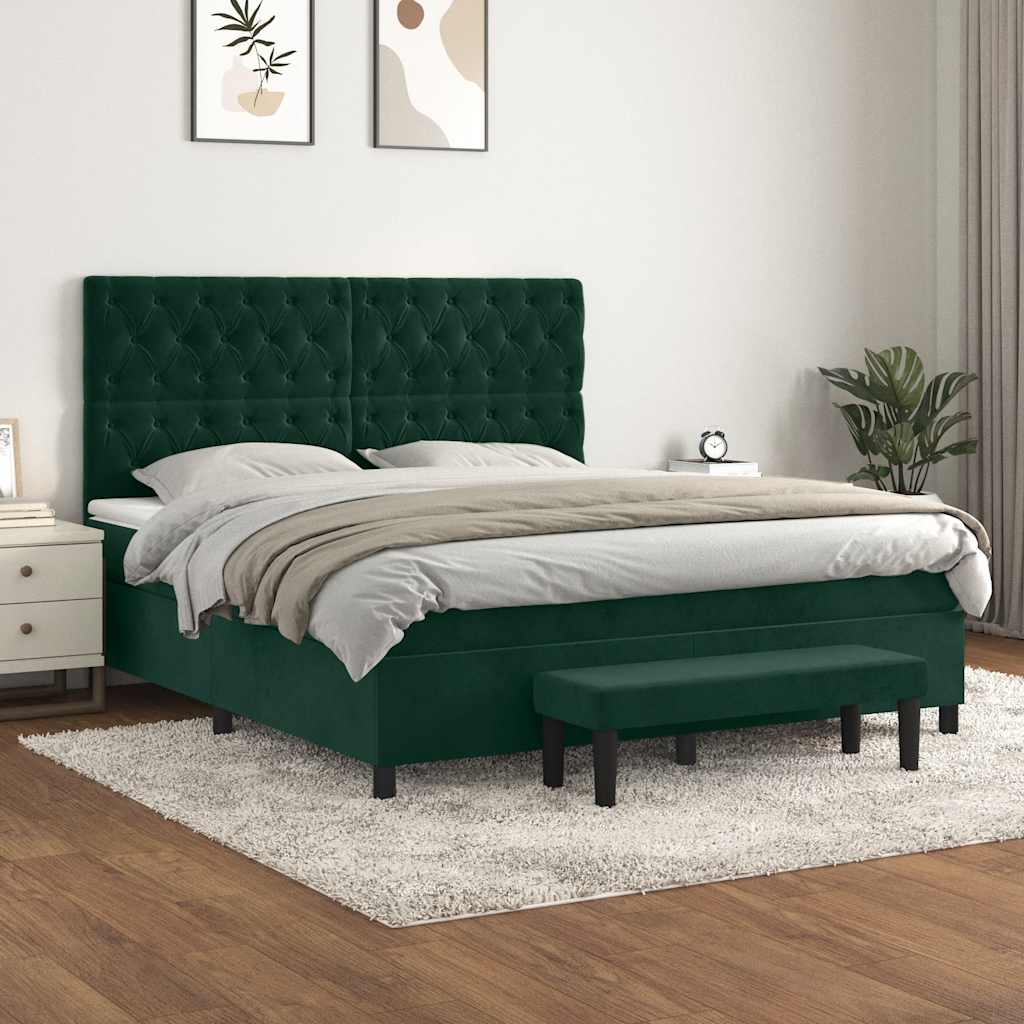 Giroletto a Molle con Materasso Verde Scuro 160x200 cm Velluto | homemem39