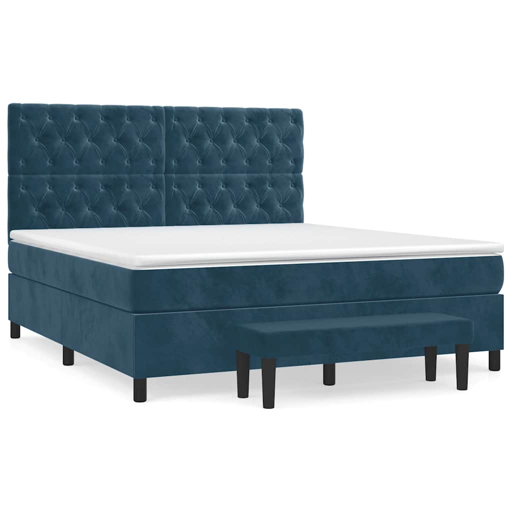 Giroletto a Molle con Materasso Blu Scuro 160x200 cm in Velluto | homemem39