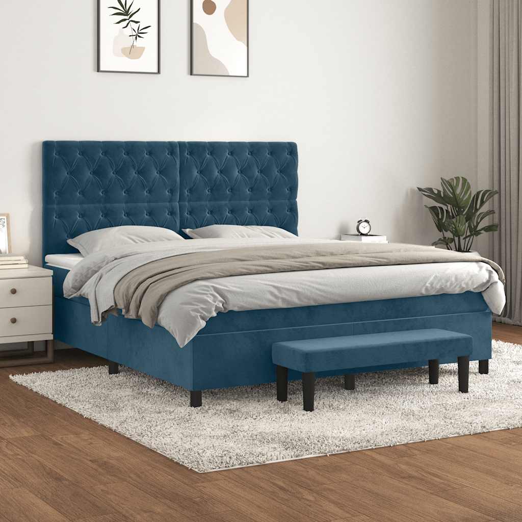 Giroletto a Molle con Materasso Blu Scuro 160x200 cm in Velluto