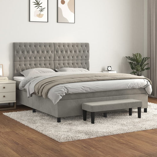 Giroletto a Molle con Materasso Grigio Chiaro 180x200cm Velluto - homemem39