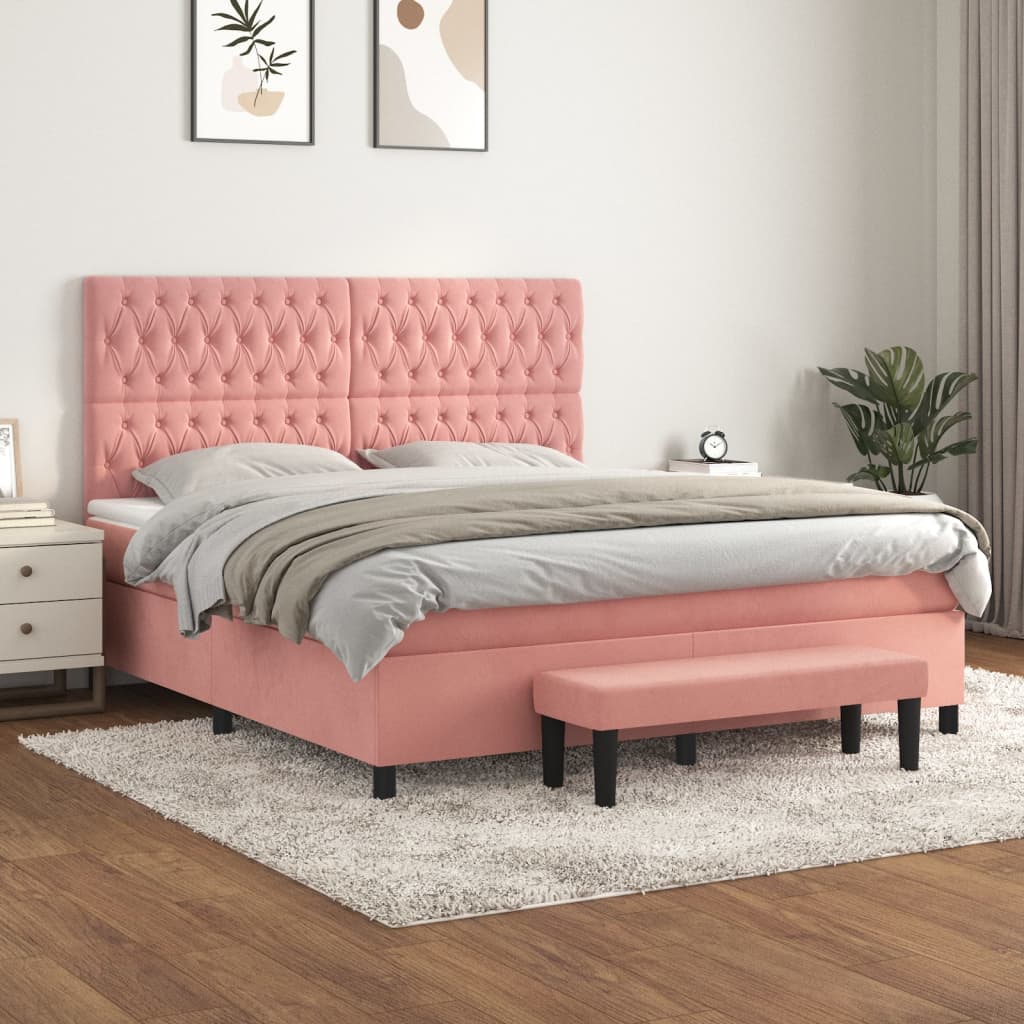 Giroletto a Molle con Materasso Rosa 180x200 cm in Velluto | homemem39