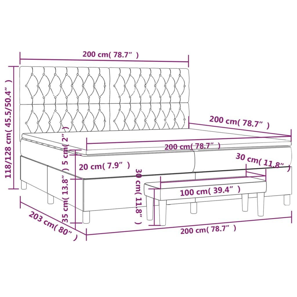 Giroletto a Molle con Materasso Grigio Chiaro 200x200cm Velluto | homemem39