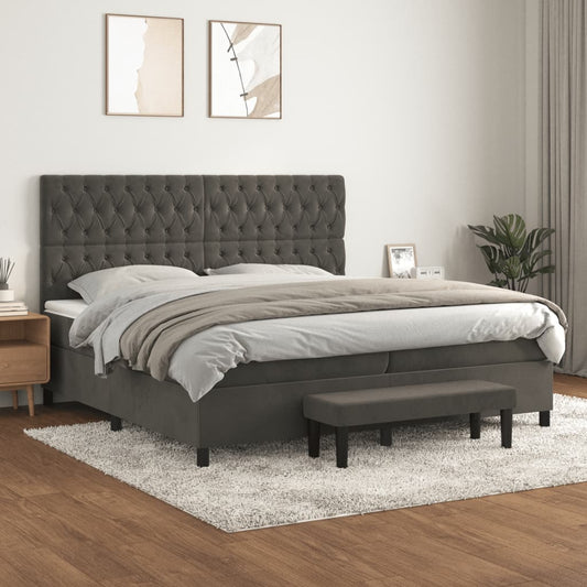 Giroletto a Molle con Materasso Grigio Scuro 200x200 cm Velluto | homemem39