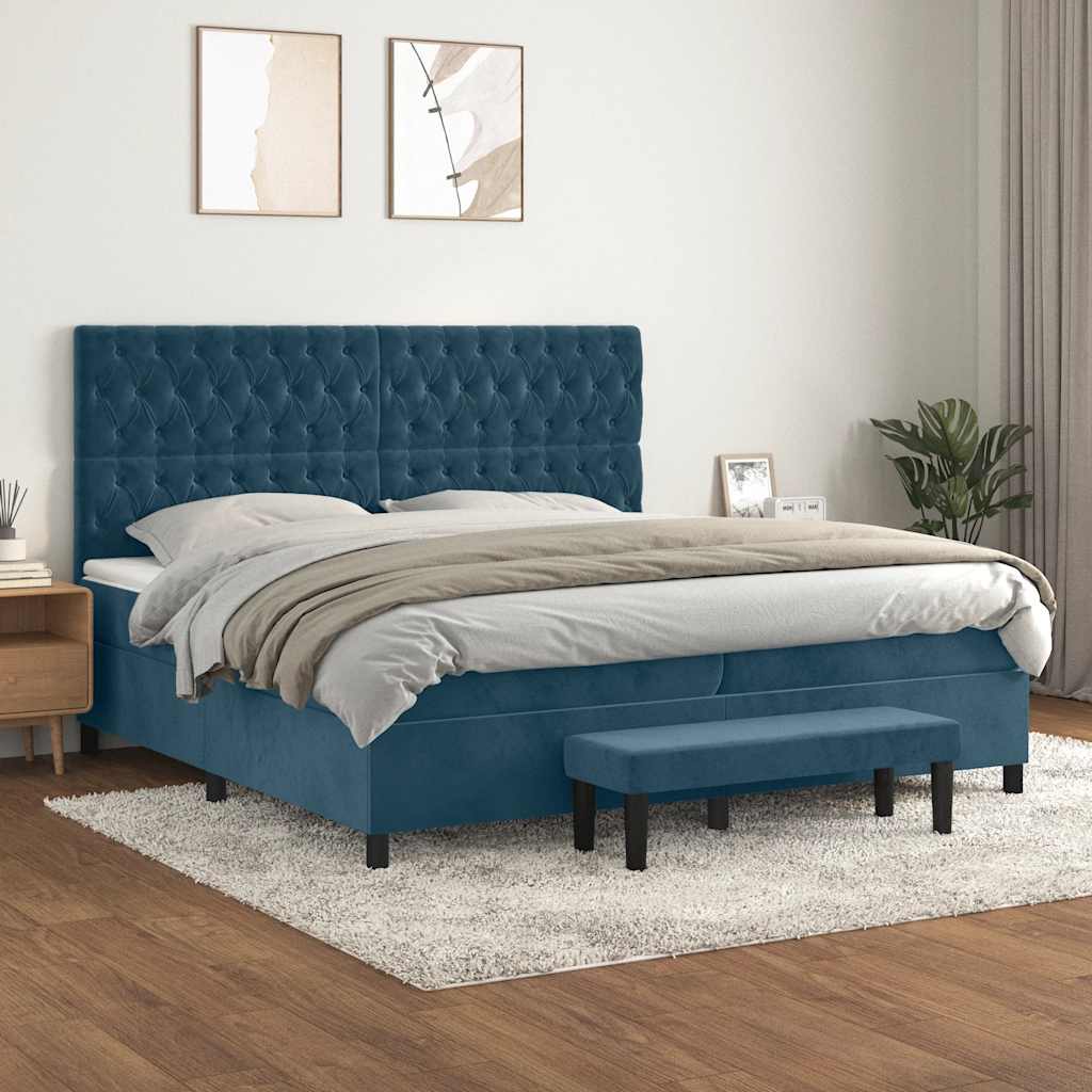 Giroletto a Molle con Materasso Blu Scuro 200x200 cm in Velluto | homemem39
