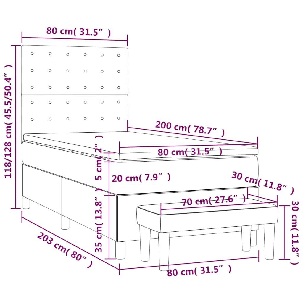 Giroletto a Molle con Materasso Blu Scuro 80x200 cm in Velluto | homemem39