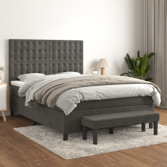 Giroletto a Molle con Materasso Grigio Scuro 140x200 cm Velluto | homemem39