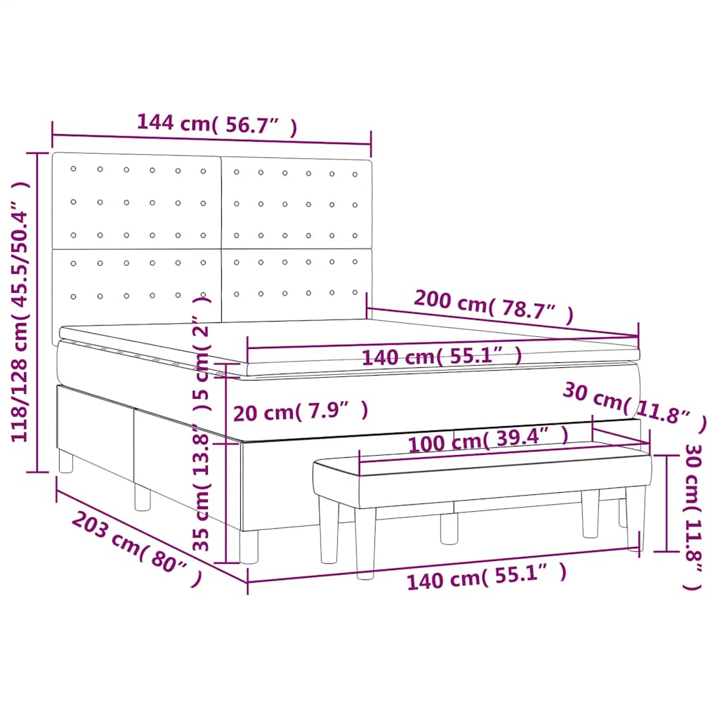Giroletto a Molle con Materasso Blu Scuro 140x200 cm in Velluto | homemem39