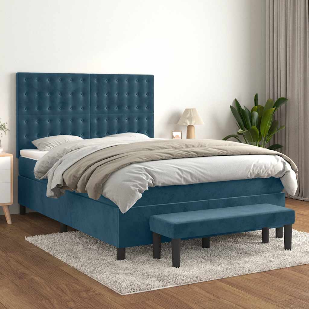 Giroletto a Molle con Materasso Blu Scuro 140x200 cm in Velluto | homemem39