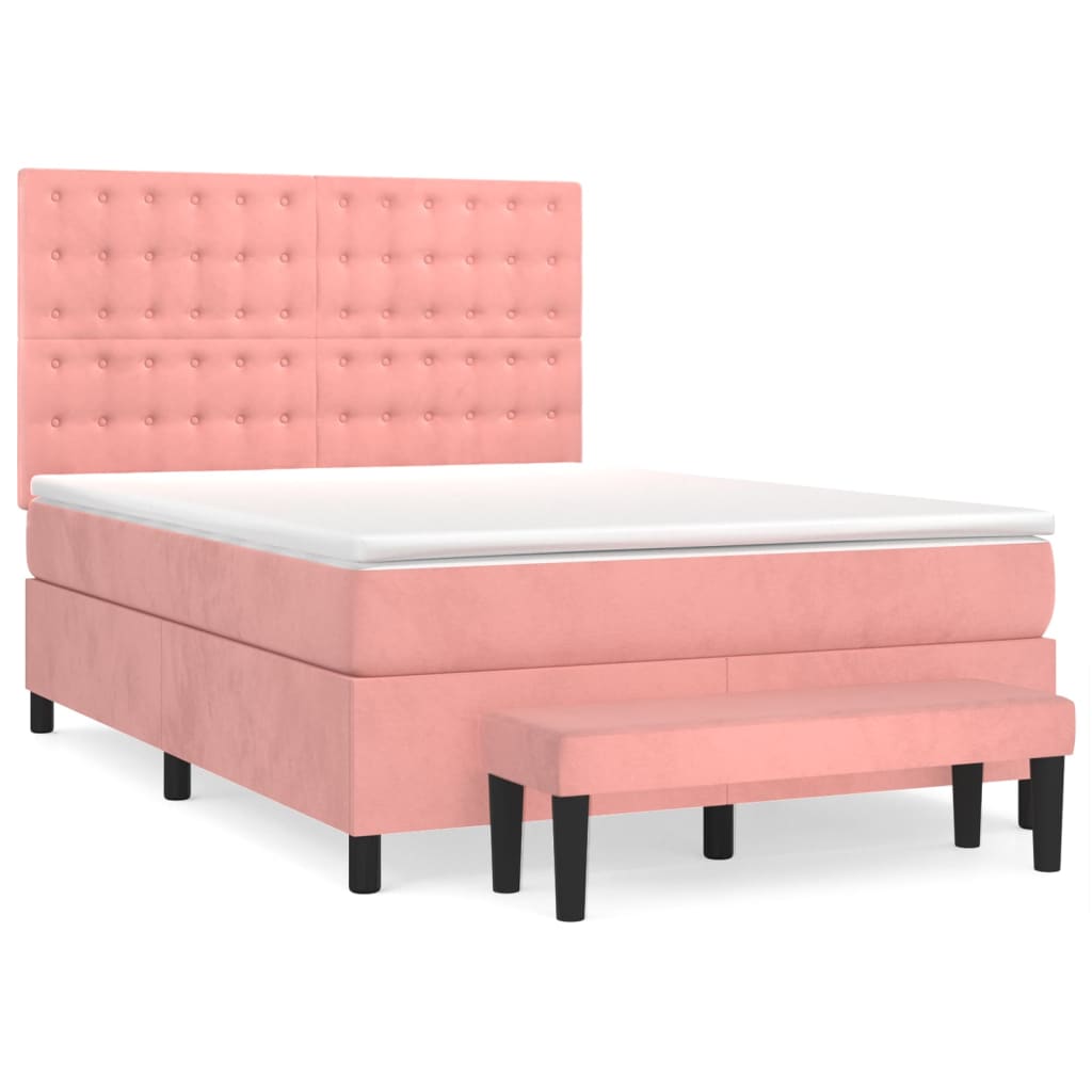 Giroletto a Molle con Materasso Rosa 140x200 cm in Velluto