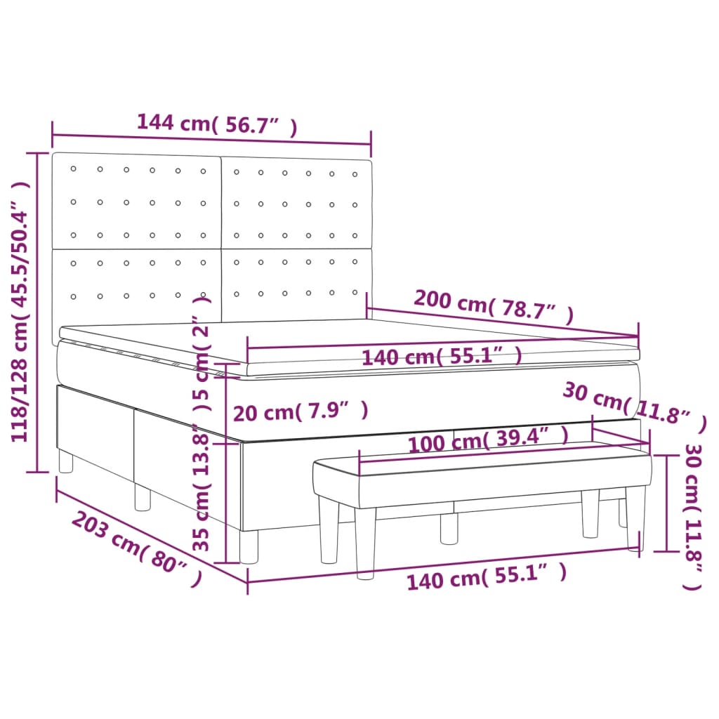 Giroletto a Molle con Materasso Rosa 140x200 cm in Velluto