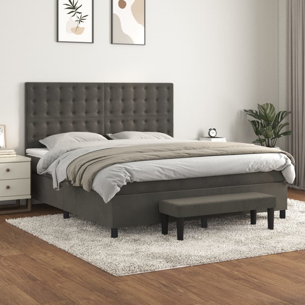 Giroletto a Molle con Materasso Grigio Scuro 160x200 cm Velluto | homemem39