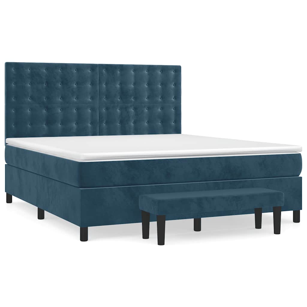 Giroletto a Molle con Materasso Blu Scuro 160x200 cm in Velluto | homemem39