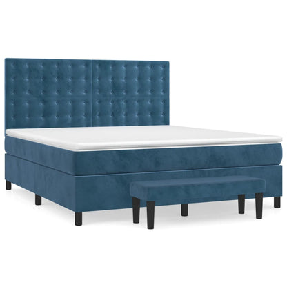 Spring bed frame with dark blue mattress 180x200 cm in velvet