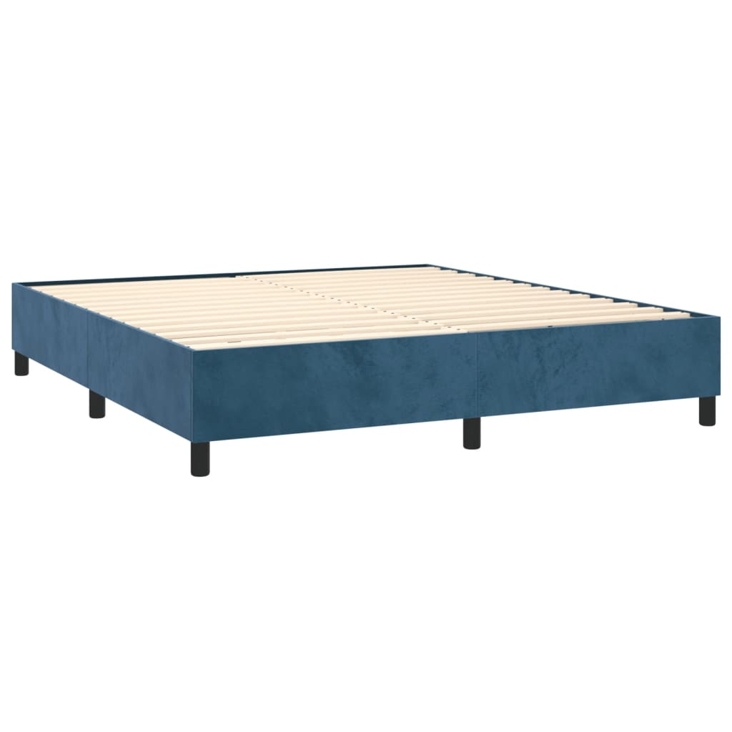 Spring bed frame with dark blue mattress 180x200 cm in velvet