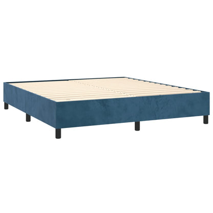 Spring bed frame with dark blue mattress 180x200 cm in velvet