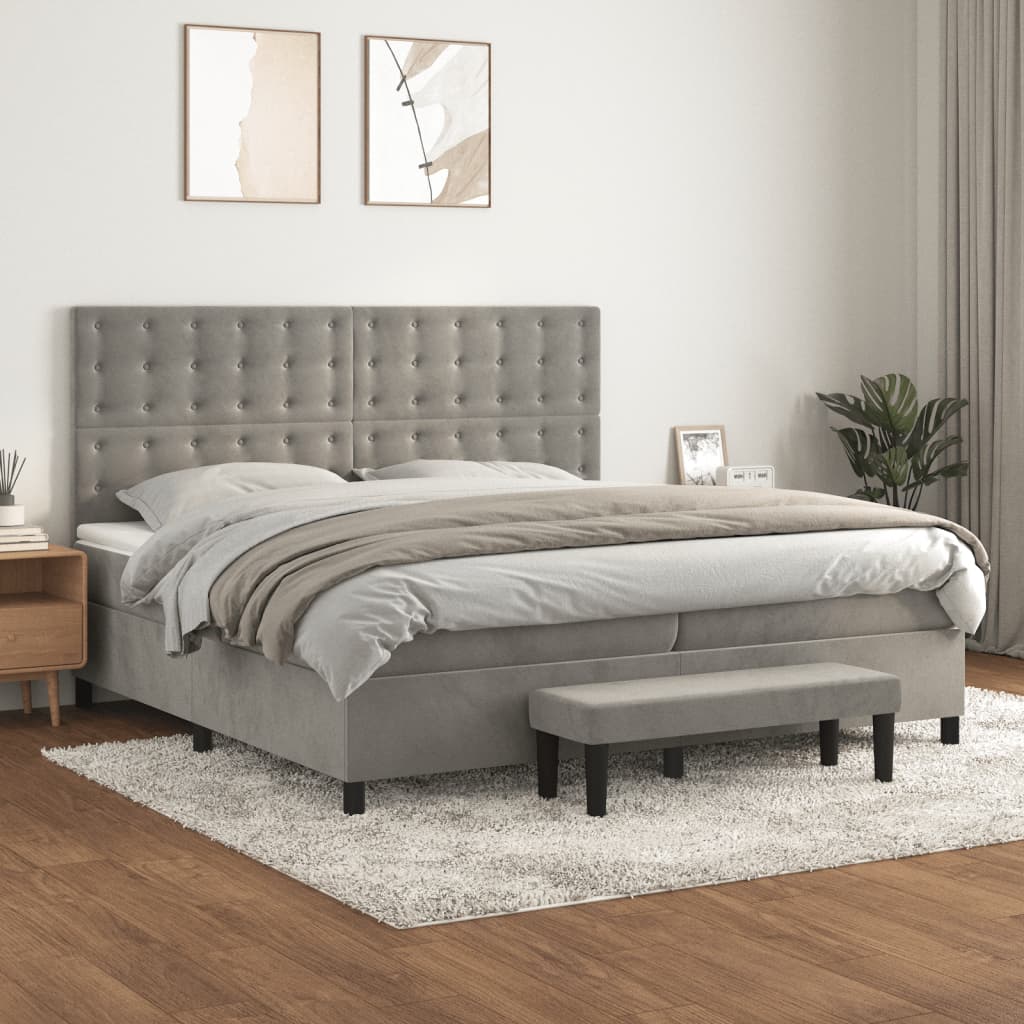 Giroletto a Molle con Materasso Grigio Chiaro 200x200cm Velluto | homemem39
