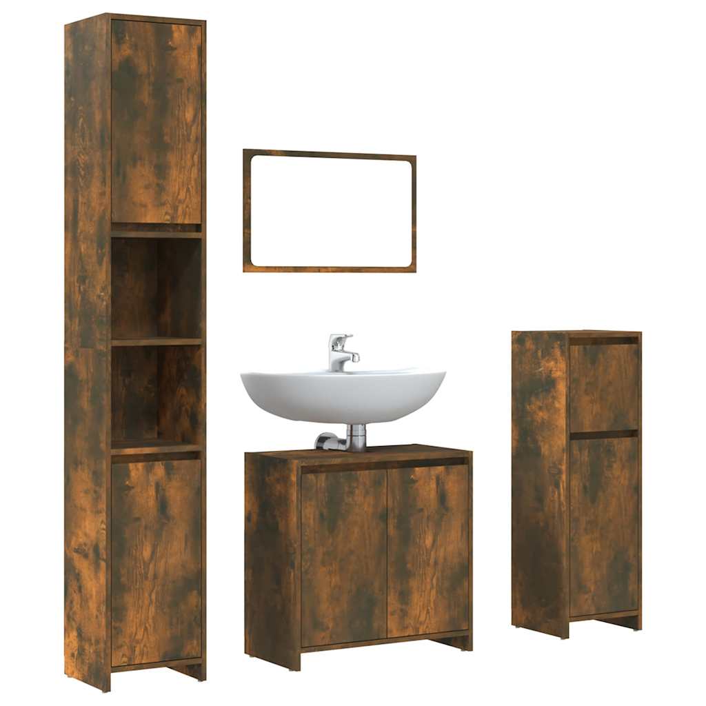 Set Mobili da Bagno 4 pz Rovere Fumo in Legno Multistrato | homemem39