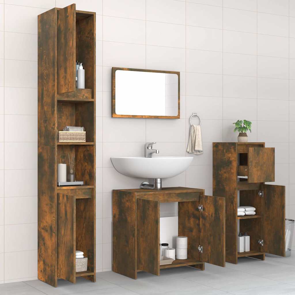 Set Mobili da Bagno 4 pz Rovere Fumo in Legno Multistrato | homemem39