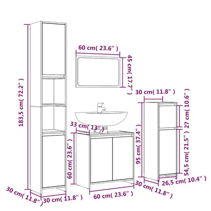 Set Mobili da Bagno 4 pz Rovere Fumo in Legno Multistrato | homemem39
