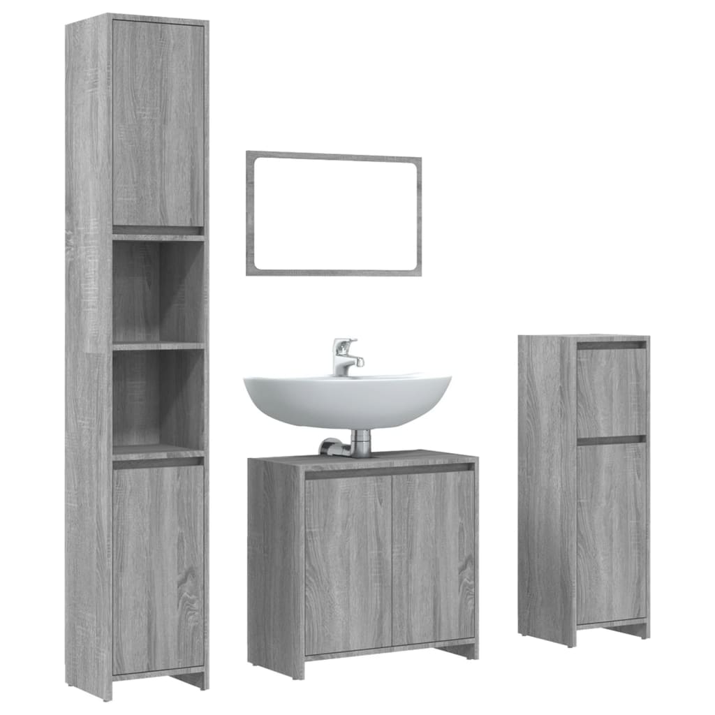 Set Mobili da Bagno 4 pz Grigio Sonoma in Legno Multistrato | homemem39