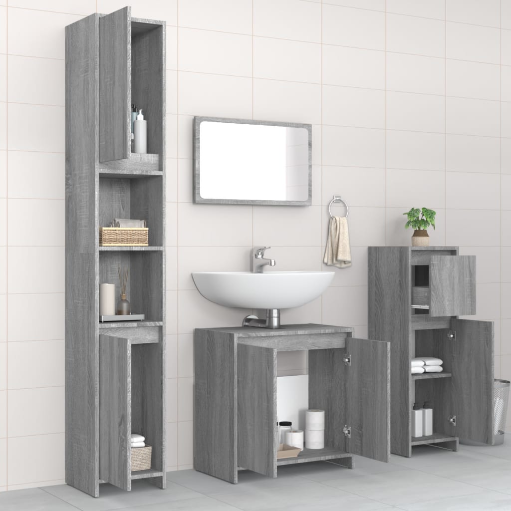 Set Mobili da Bagno 4 pz Grigio Sonoma in Legno Multistrato | homemem39