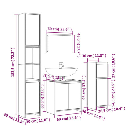Set Mobili da Bagno 4 pz Grigio Sonoma in Legno Multistrato | homemem39