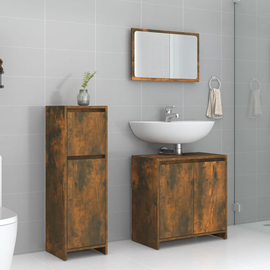Set Mobili da Bagno 3 pz Rovere Fumo in Legno Multistrato | homemem39