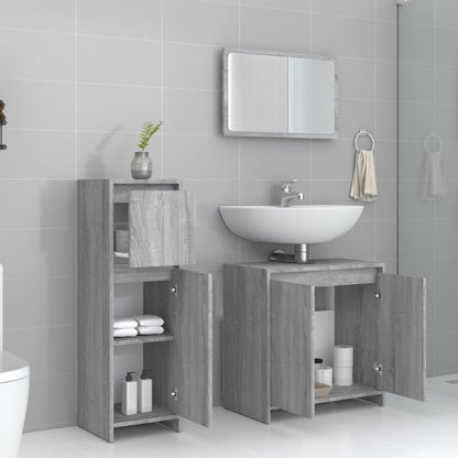 Set Mobili da Bagno 3 pz Grigio Sonoma in Legno Multistrato | homemem39