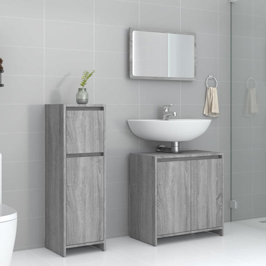 Set Mobili da Bagno 3 pz Grigio Sonoma in Legno Multistrato | homemem39