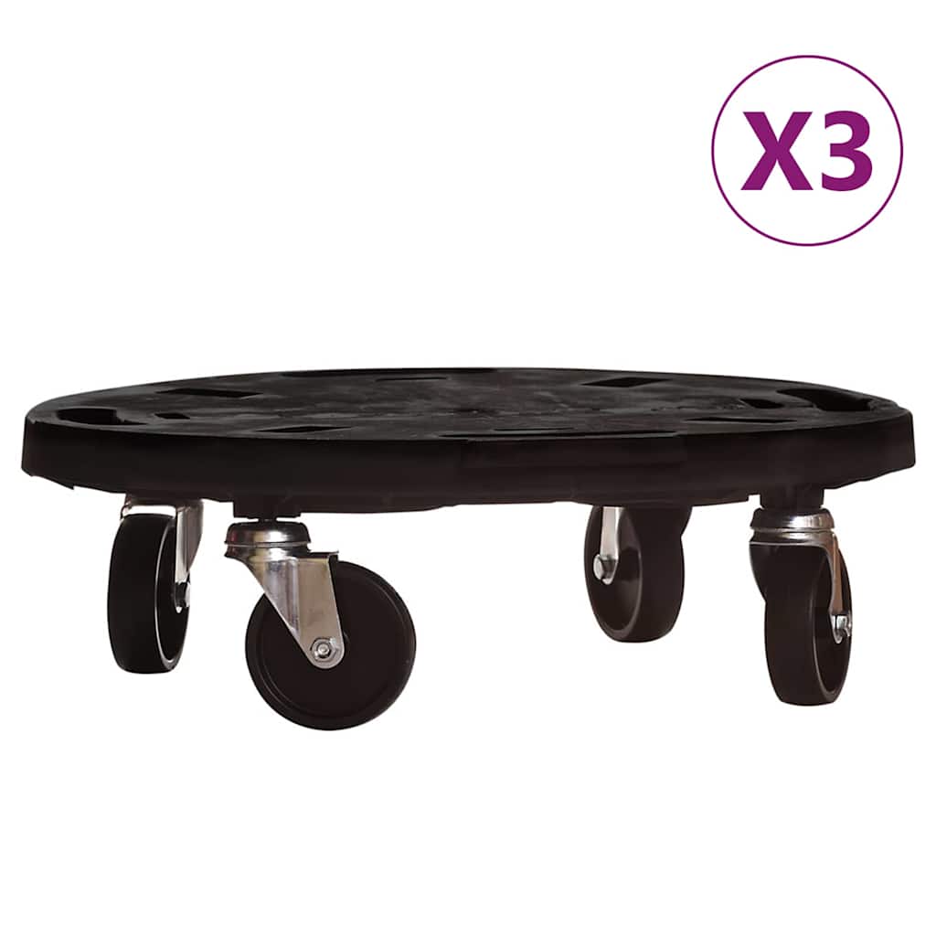 Carrelli per Piante con Ruote 3 pz Diametro 40 cm Neri 275 kg | homemem39