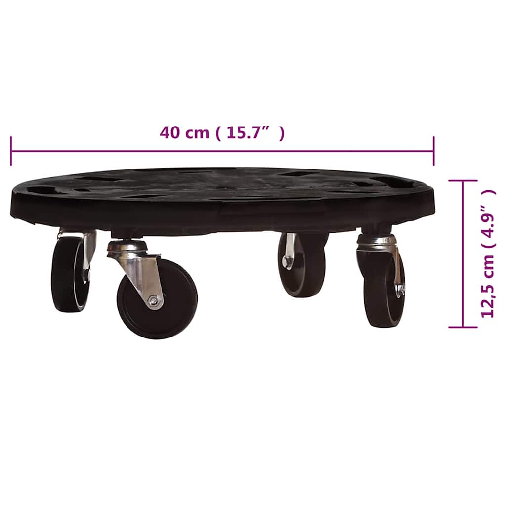 Carrelli per Piante con Ruote 3 pz Diametro 40 cm Neri 275 kg | homemem39