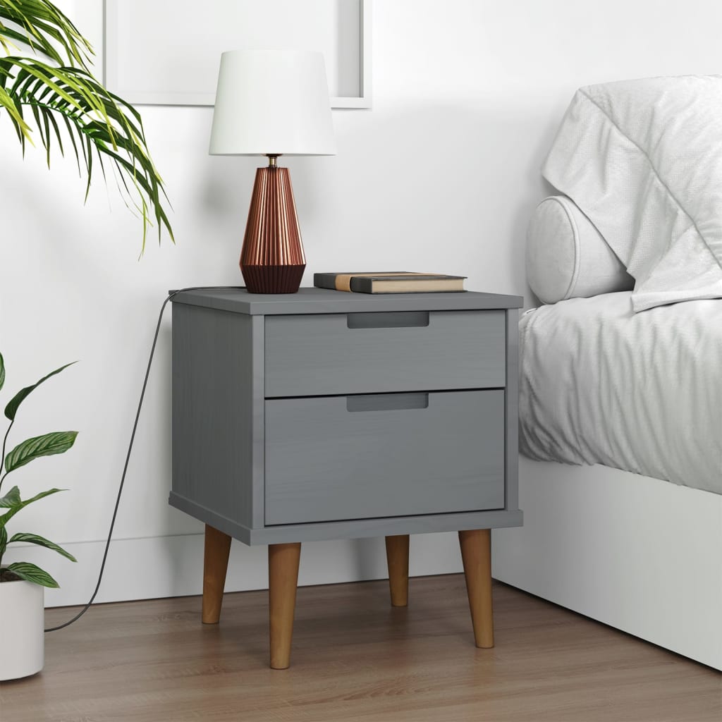 Comodino MOLDE Grigio 40x35x48 cm in Legno Massello di Pino | homemem39