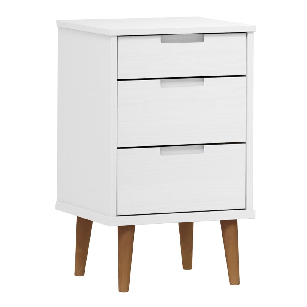 Comodino MOLDE Bianco 40x35x65 cm in Legno Massello di Pino - homemem39