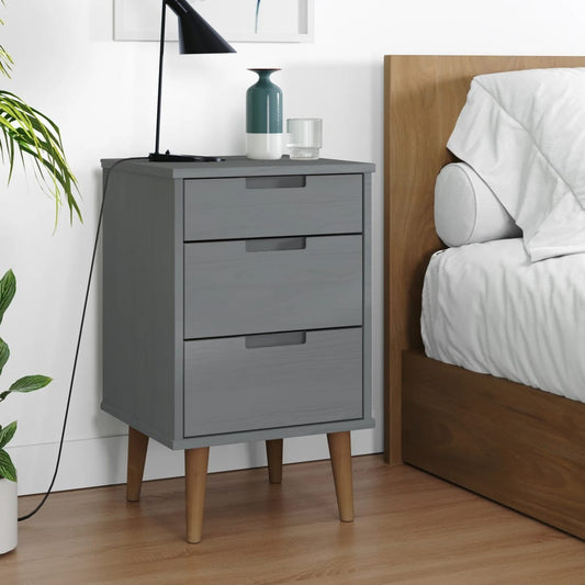 MOLDE Gray Bedside Table 40x35x65 cm in Solid Pine Wood