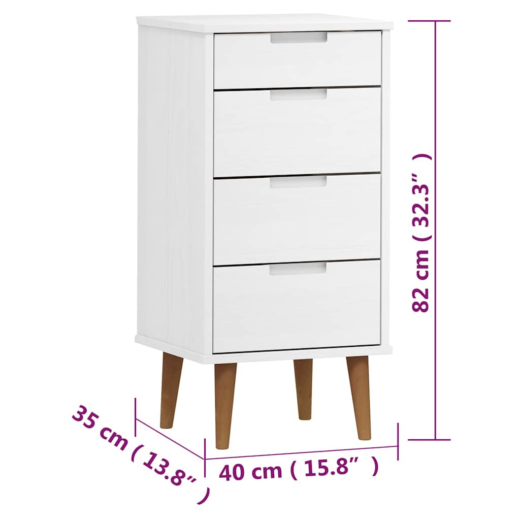 Cassettiera MOLDE Bianca 40x35x82 cm in Legno Massello di Pino | homemem39