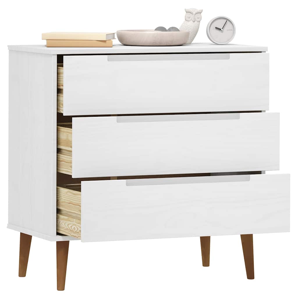Cassettiera MOLDE Bianca 80x40x80 cm in Legno Massello di Pino