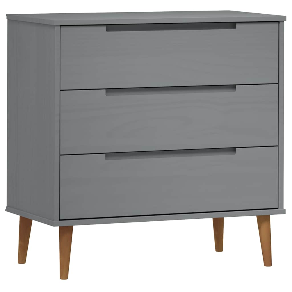 Cassettiera MOLDE Grigia 80x40x80 cm in Legno Massello di Pino