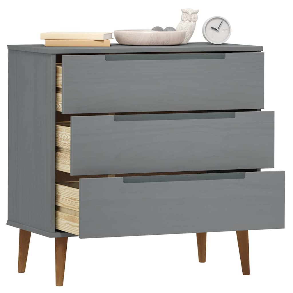 Cassettiera MOLDE Grigia 80x40x80 cm in Legno Massello di Pino
