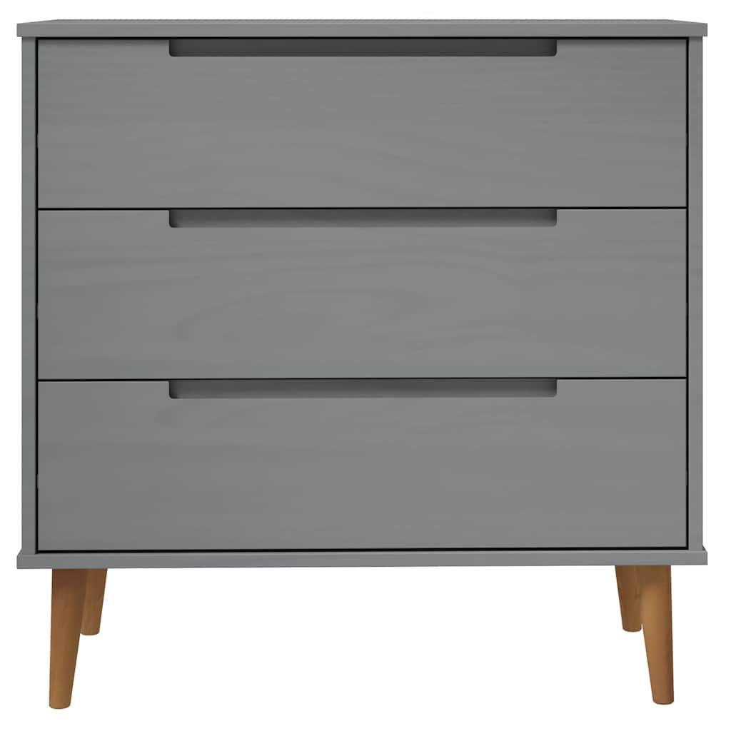 Cassettiera MOLDE Grigia 80x40x80 cm in Legno Massello di Pino