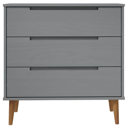 Cassettiera MOLDE Grigia 80x40x80 cm in Legno Massello di Pino