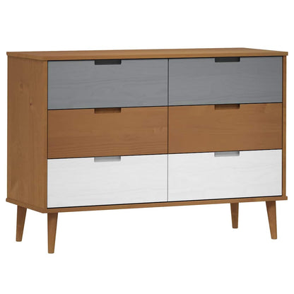 Cassettiera MOLDE Marrone 113x40x80cm in Legno Massello di Pino