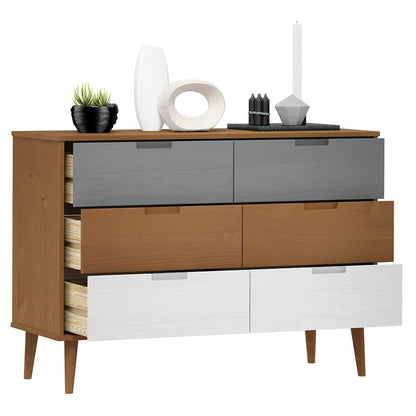 Cassettiera MOLDE Marrone 113x40x80cm in Legno Massello di Pino