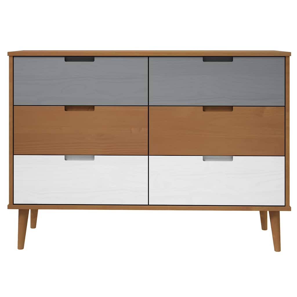 Cassettiera MOLDE Marrone 113x40x80cm in Legno Massello di Pino