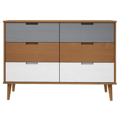 Cassettiera MOLDE Marrone 113x40x80cm in Legno Massello di Pino