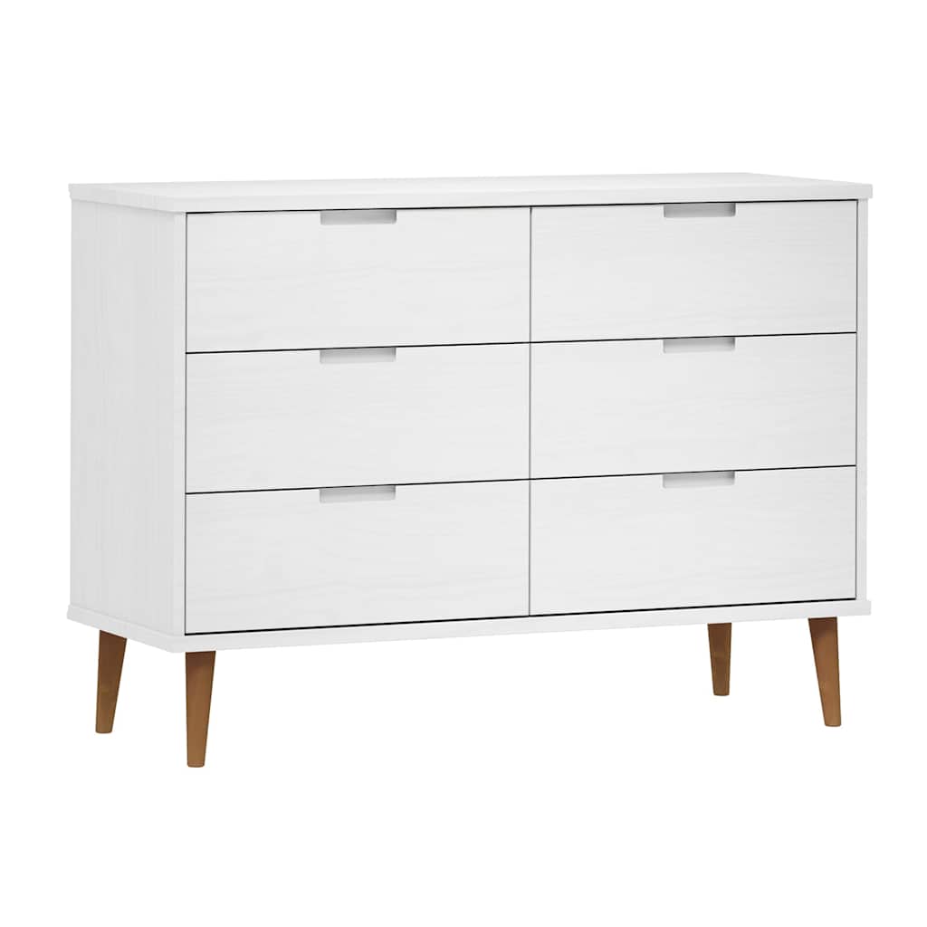 Cassettiera MOLDE Bianca 113x40x80 cm in Legno Massello di Pino