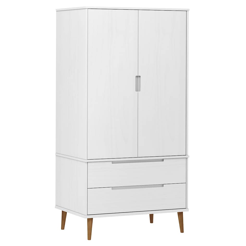 Armadio MOLDE Bianco 90x55x175 cm in Legno Massello di Pino