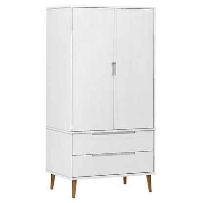 Armadio MOLDE Bianco 90x55x175 cm in Legno Massello di Pino
