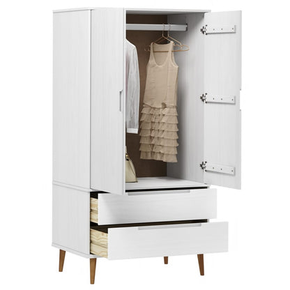 Armadio MOLDE Bianco 90x55x175 cm in Legno Massello di Pino