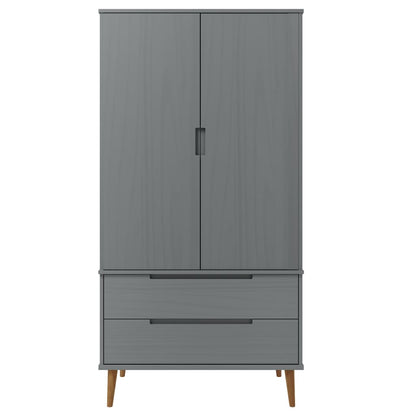 Armadio MOLDE Grigio 90x55x175 cm in Legno Massello di Pino