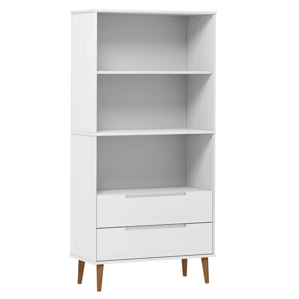 Libreria MOLDE Bianca 85x35x170,5 cm in Legno Massello di Pino